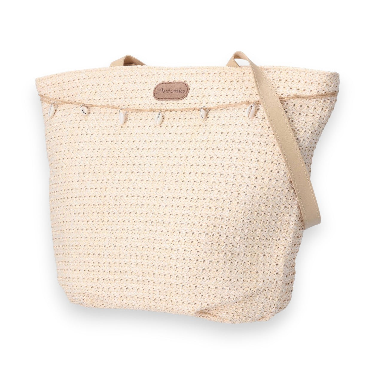 Damen Bast Tasche L » Umhängetasche ca. 40x32cm » sommerliche Tasche » Handtasche mit kleinen Muscheln