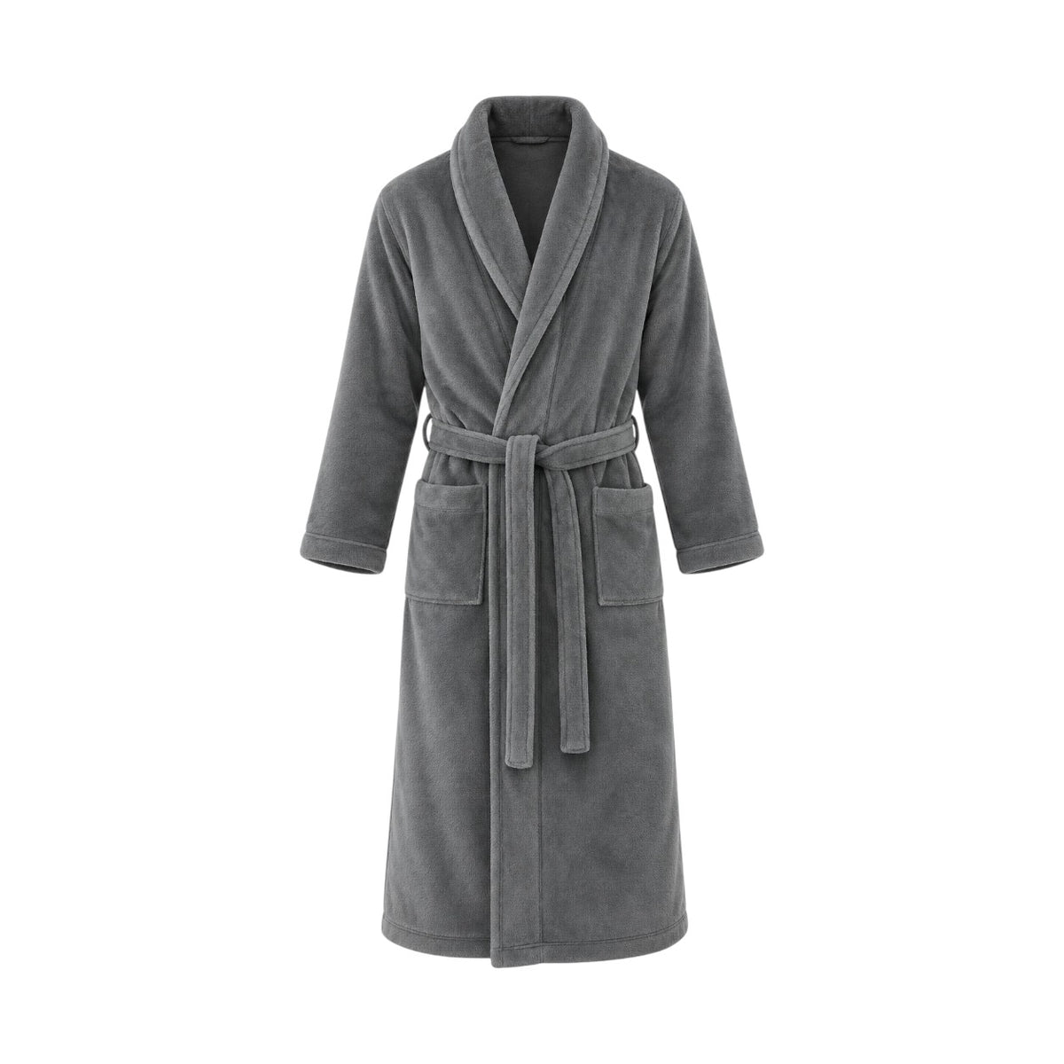 Premium Bademantel Eden » weiches Korallenfleece 350 g/m² » langer Saunamantel mit aufgesetzten Taschen » Morgenmantel 116 cm lang » unisex in Grau