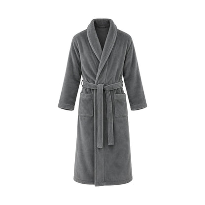 Premium Bademantel Eden » weiches Korallenfleece 350 g/m² » langer Saunamantel mit aufgesetzten Taschen » Morgenmantel 116 cm lang » unisex in Grau