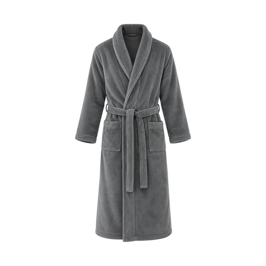 Premium Bademantel Eden » weiches Korallenfleece 350 g/m² » langer Saunamantel mit aufgesetzten Taschen » Morgenmantel 116 cm lang » unisex in Grau