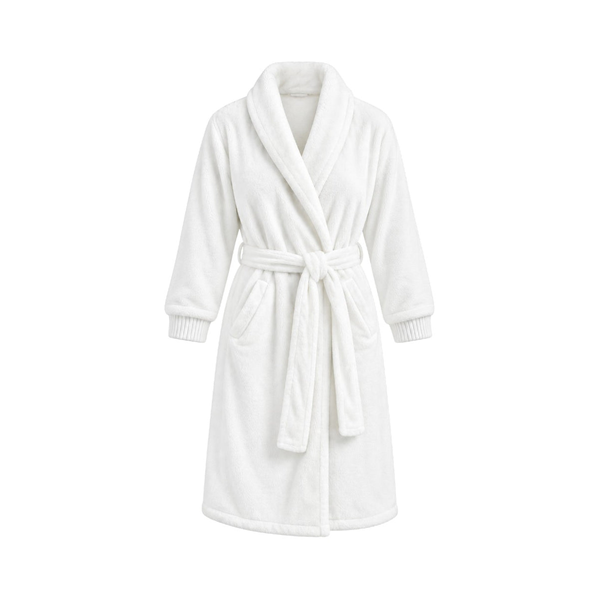 Premium Damen Bademantel Eden » Damenbademantel » dichtes Korallenfleece 350 g/m² » Saunamantel mit Taschen und Ärmelbündchen » Frauen Morgenmantel 96 cm lang » cremeweiß