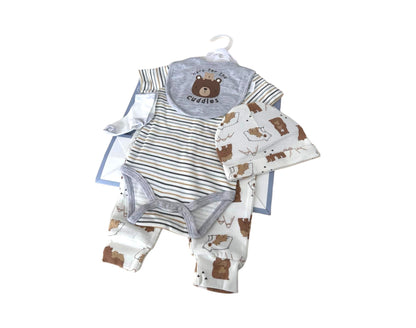 Baby Starter-Set » Geschenk Set aus Body, Hose, Lätzchen, Socken & Mütze » Geschenkidee für Babyparty » Baby Geschenk-Set für die Babyparty