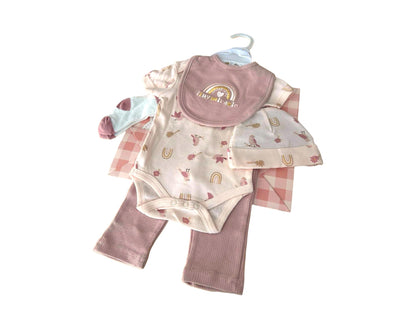 Baby Starter-Set » Geschenk Set aus Body, Hose, Lätzchen, Socken & Mütze » Geschenkidee für Babyparty » Baby Geschenk-Set für die Babyparty