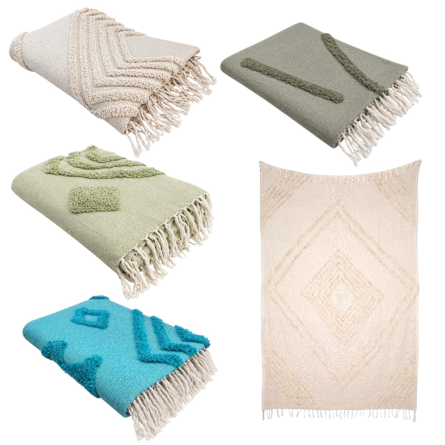 Ibiza Style Couchdecke 130x170cm » Wolldecke mit Fransen » Dekodecke 100% Baumwolle » Wohndecke im Boho Style » Kuscheldecke