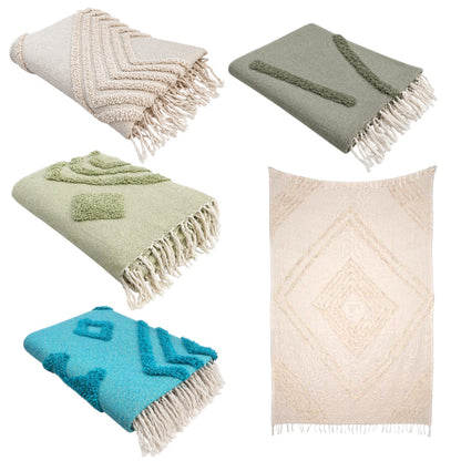 Ibiza Style Couchdecke 130x170cm » Wolldecke mit Fransen » Dekodecke 100% Baumwolle » Wohndecke im Boho Style » Kuscheldecke