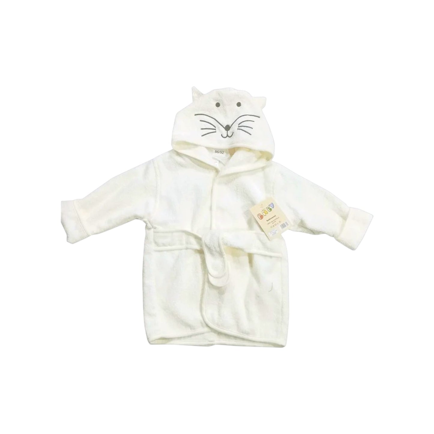 Frottée Baby Bademantel mit Tiergesicht » Morgenmantel & Kleinkinder Badetuch » 100% Baumwolle » mit Kapuze und Gürtel