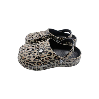 Damen Clogs Leo » günstige Damenschuhe » Clogs mit Leoparden-Muster » Sommer & Frühling Garten Schuhe mit Riemen und Cut-Outs