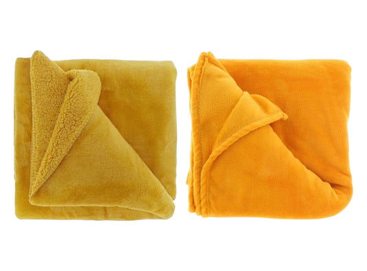 Teddy-Decke 150 x 200 cm » Kuscheldecke "Torvah" » Wohndecke strahlend gelb / mango » Couchdecke Teddy Fleece